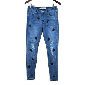 Ashley Mason WomensJeans Sz 7 Medium Wash Denim Black Sequins Slim Stretch